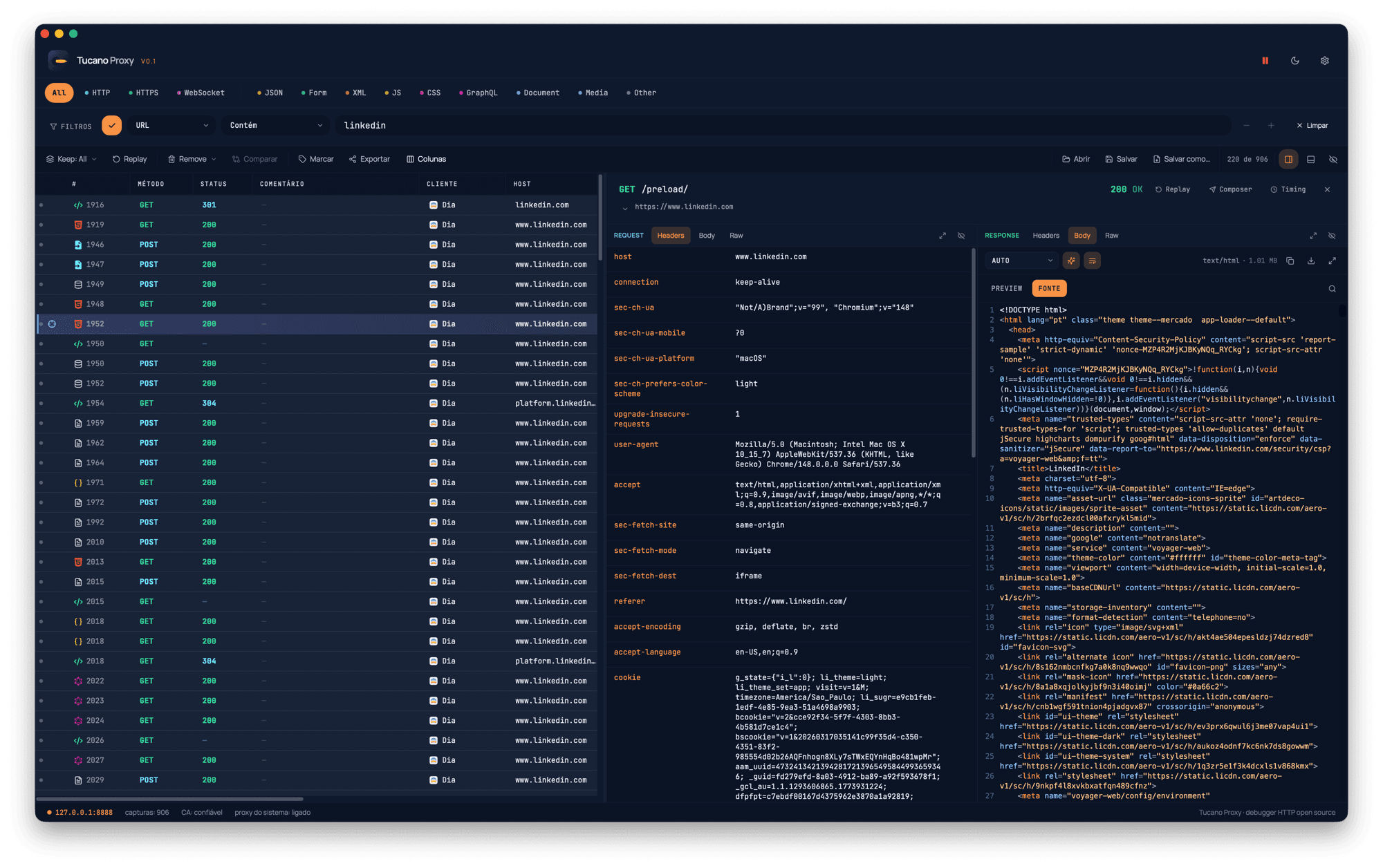 Tucano Proxy — inspector